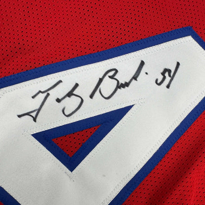 Autographed/Signed Tedy Bruschi New England Red Football Jersey Beckett BAS COA