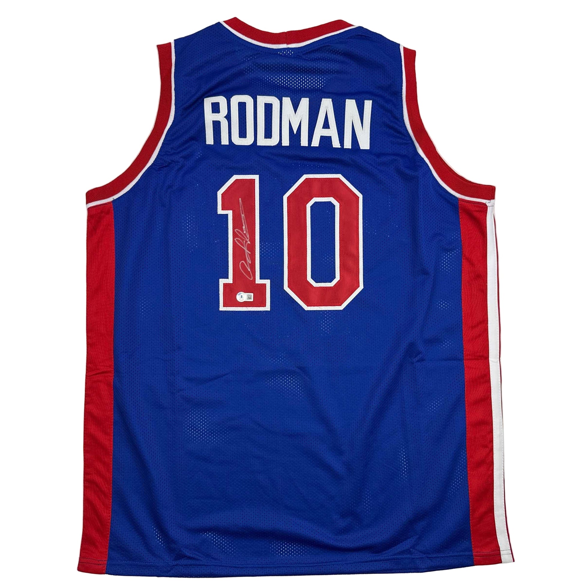Autographed/Signed Dennis Rodman Detroit Blue Basketball Jersey Beckett BAS COA - Triathlete Store