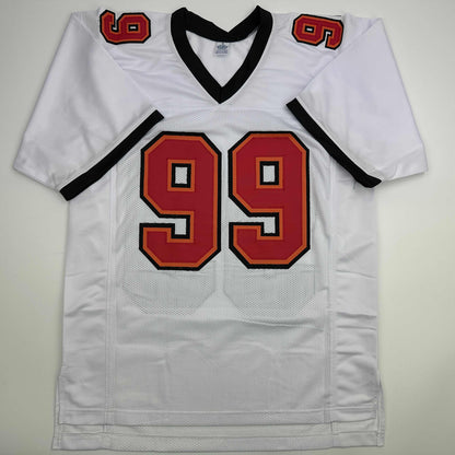 Autographed/Signed Warren Sapp HOF 13 Tampa Bay White Football Jersey Beckett BAS COA