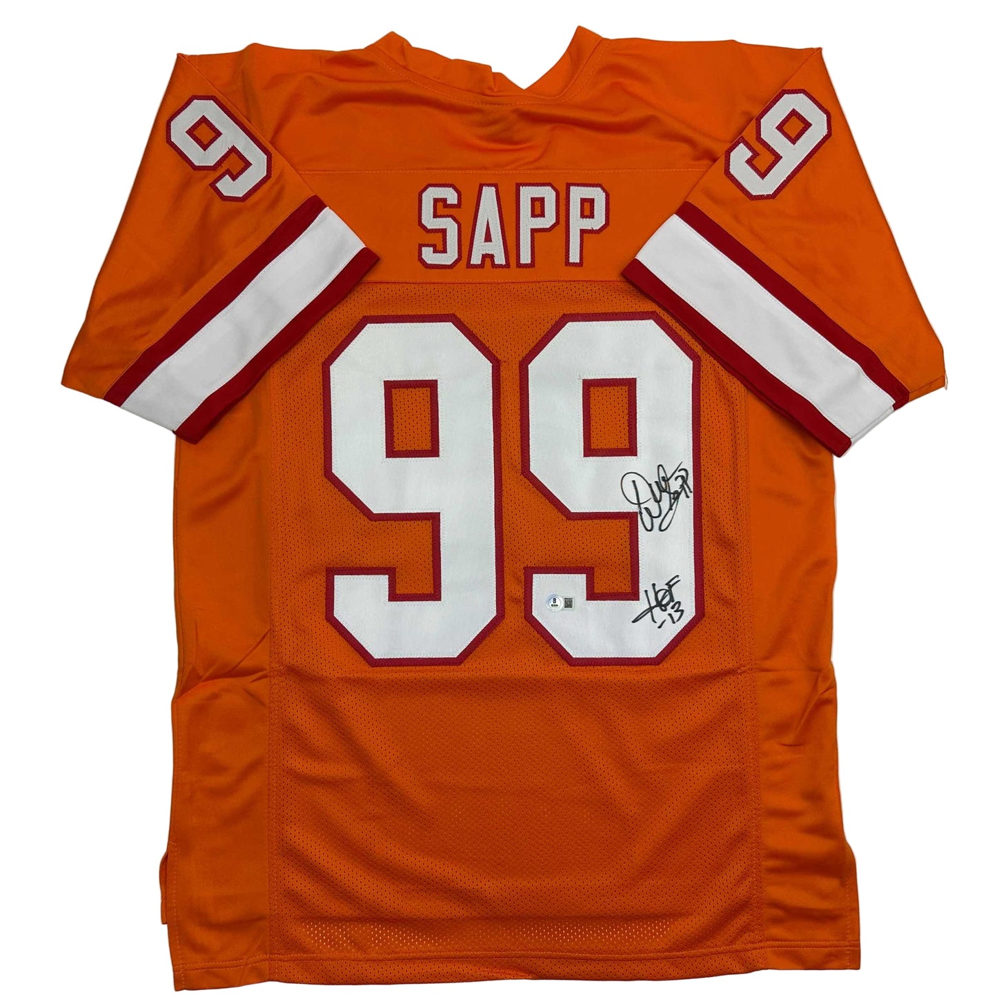 Autographed/Signed Warren Sapp HOF 13 Tampa Bay Orange Retro Football Jersey Beckett BAS COA
