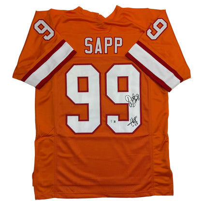 Autographed/Signed Warren Sapp HOF 13 Tampa Bay Orange Retro Football Jersey Beckett BAS COA