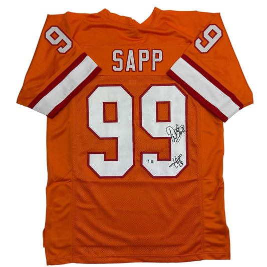 Autographed/Signed Warren Sapp HOF 13 Tampa Bay Orange Retro Football Jersey Beckett BAS COA