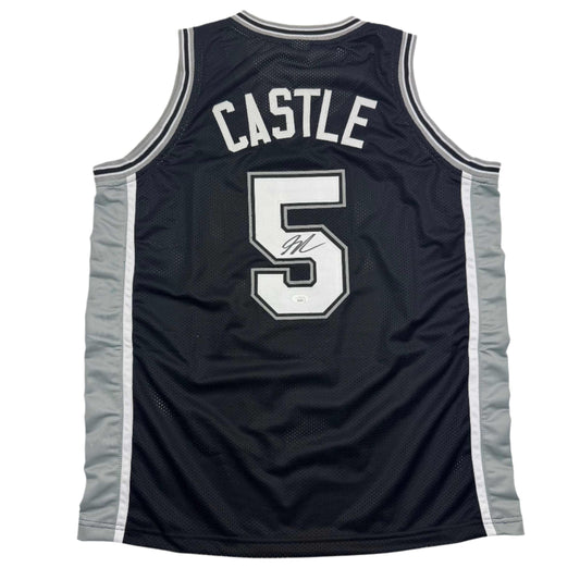 Autographed/Signed Stephon Castle San Antonio Black Basketball Jersey JSA COA