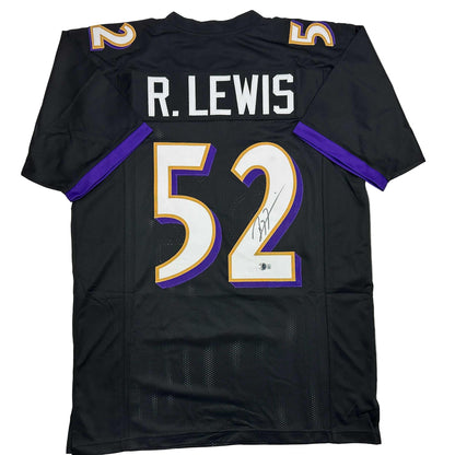 Autographed/Signed Ray Lewis Baltimore Black Football Jersey Beckett BAS COA