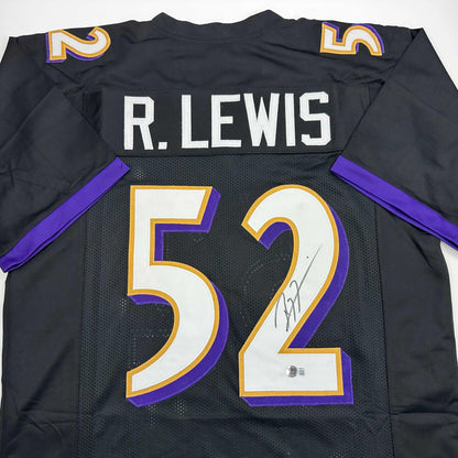 Autographed/Signed Ray Lewis Baltimore Black Football Jersey Beckett BAS COA