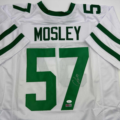 Autographed/Signed CJ C.J. Mosley New York White Football Jersey JSA COA