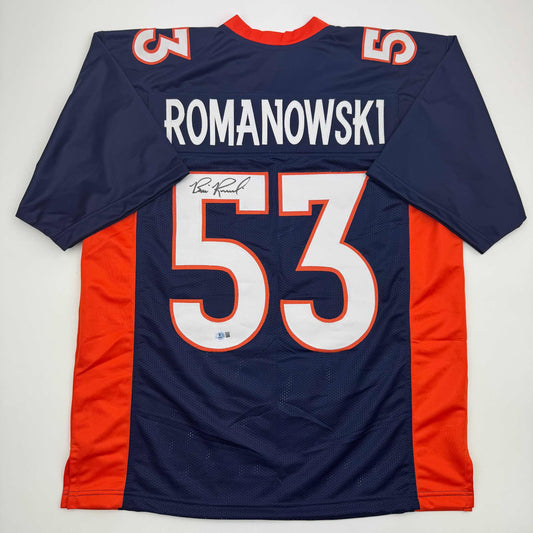 Autographed/Signed Bill Romanowski Denver Blue Football Jersey Beckett BAS COA