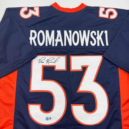 Autographed/Signed Bill Romanowski Denver Blue Football Jersey Beckett BAS COA