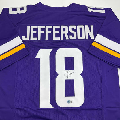 Autographed/Signed Justin Jefferson Minnesota Purple Football Jersey Beckett BAS COA