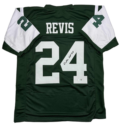 Autographed/Signed Darrelle Revis New York Green Football Jersey Beckett BAS COA