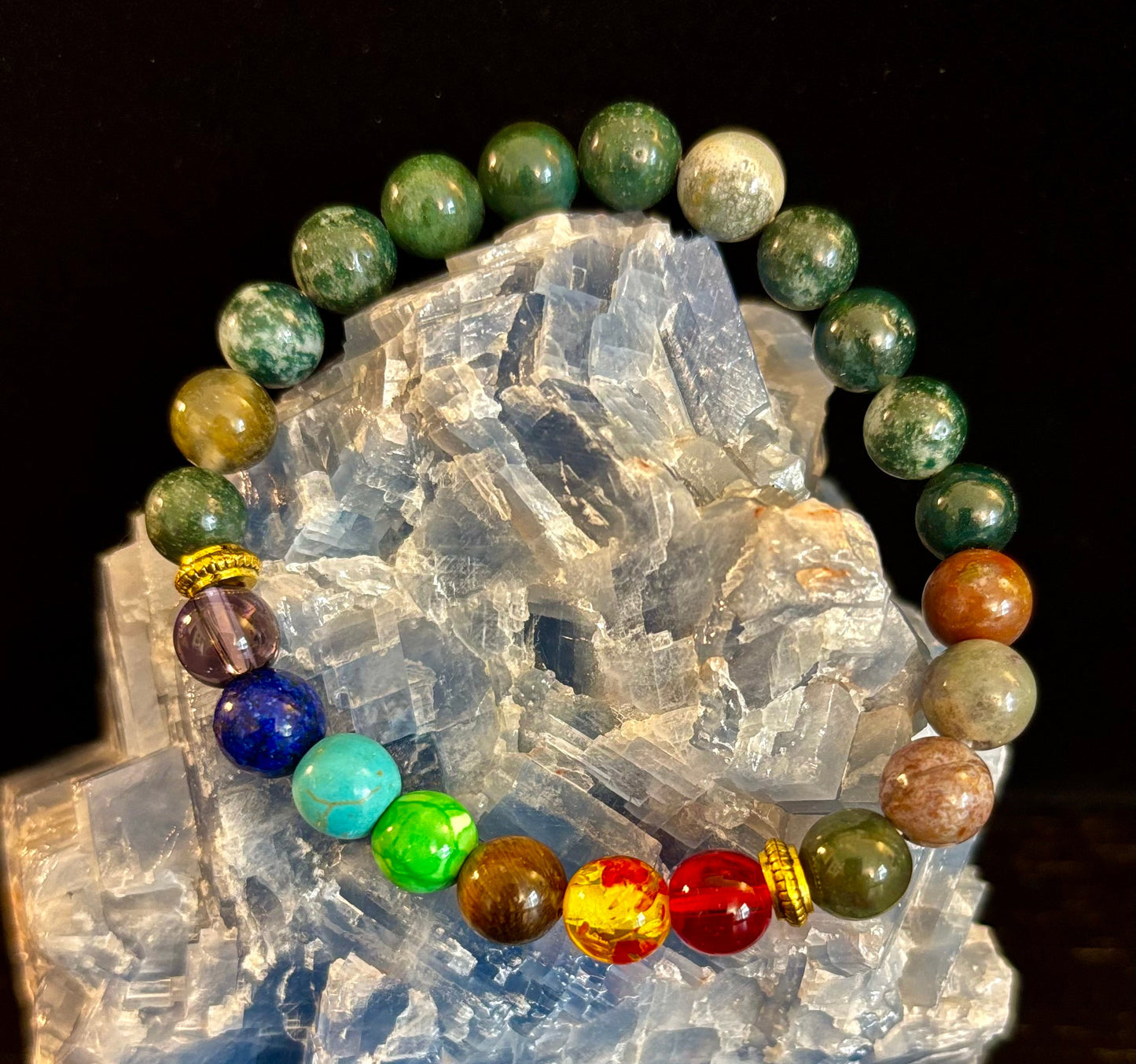 Chakra & India Onyx Reiki-Infused Healing Bracelet – Grounding Energy & Spiritual Balance
