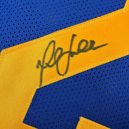 Autographed/Signed Marshall Faulk St. Louis Blue Football Jersey Beckett BAS COA