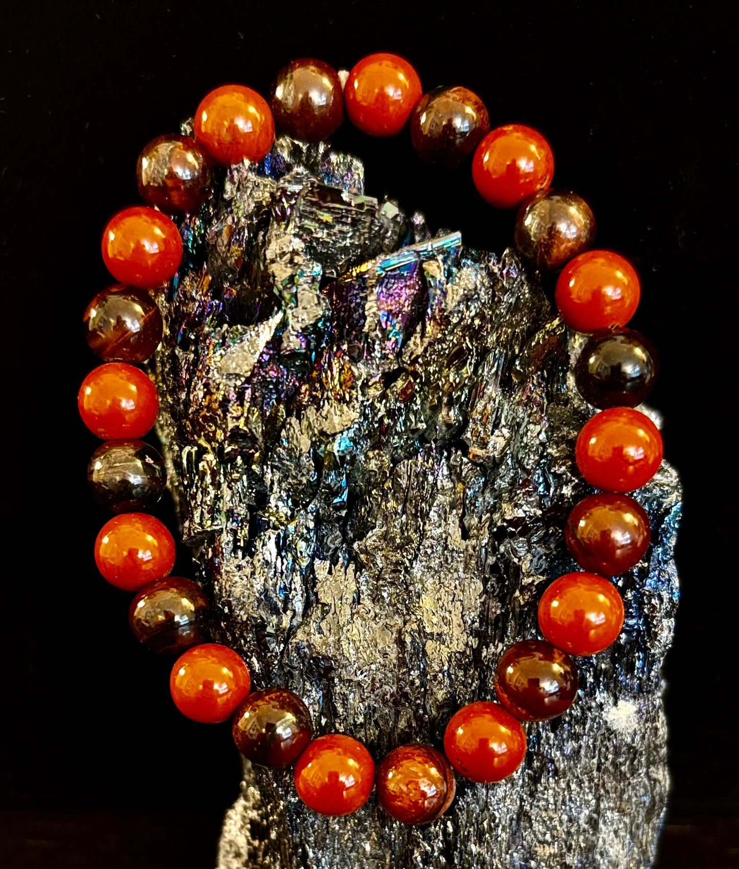 Reiki-Infused Red Tiger Eye & Red Jasper Powerful Protection Bracelet for Vitality, Grounding & Courage (8mm)