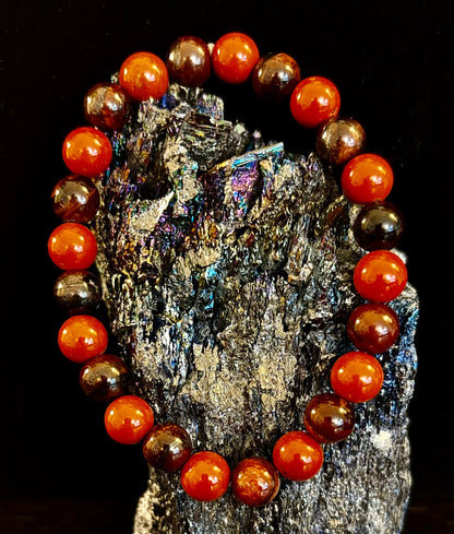 Reiki-Infused Red Tiger Eye & Red Jasper Powerful Protection Bracelet for Vitality, Grounding & Courage (8mm)