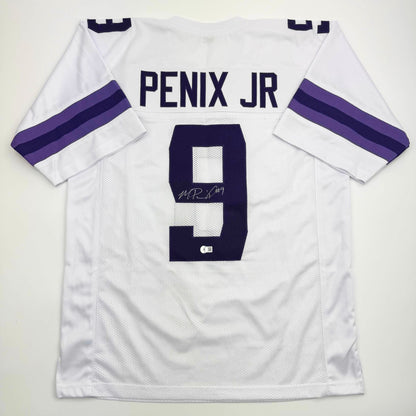 Autographed/Signed Michael Penix Jr. Washington Huskies White College Football Jersey Beckett BAS COA