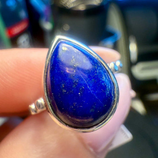 Lapis Lazuli Teardrop Bezel Ring – Sterling Silver – Size 7