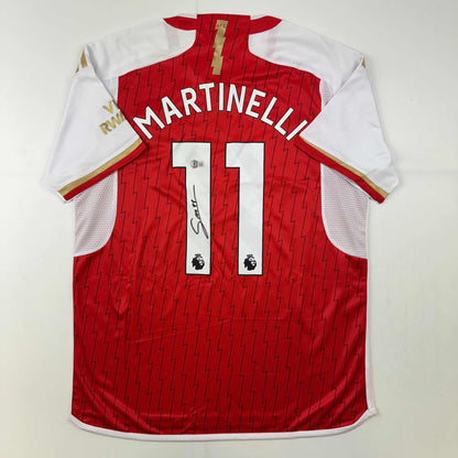 Autographed/Signed Gabriel Martinelli Arsenal Red Soccer Jersey Beckett BAS COA