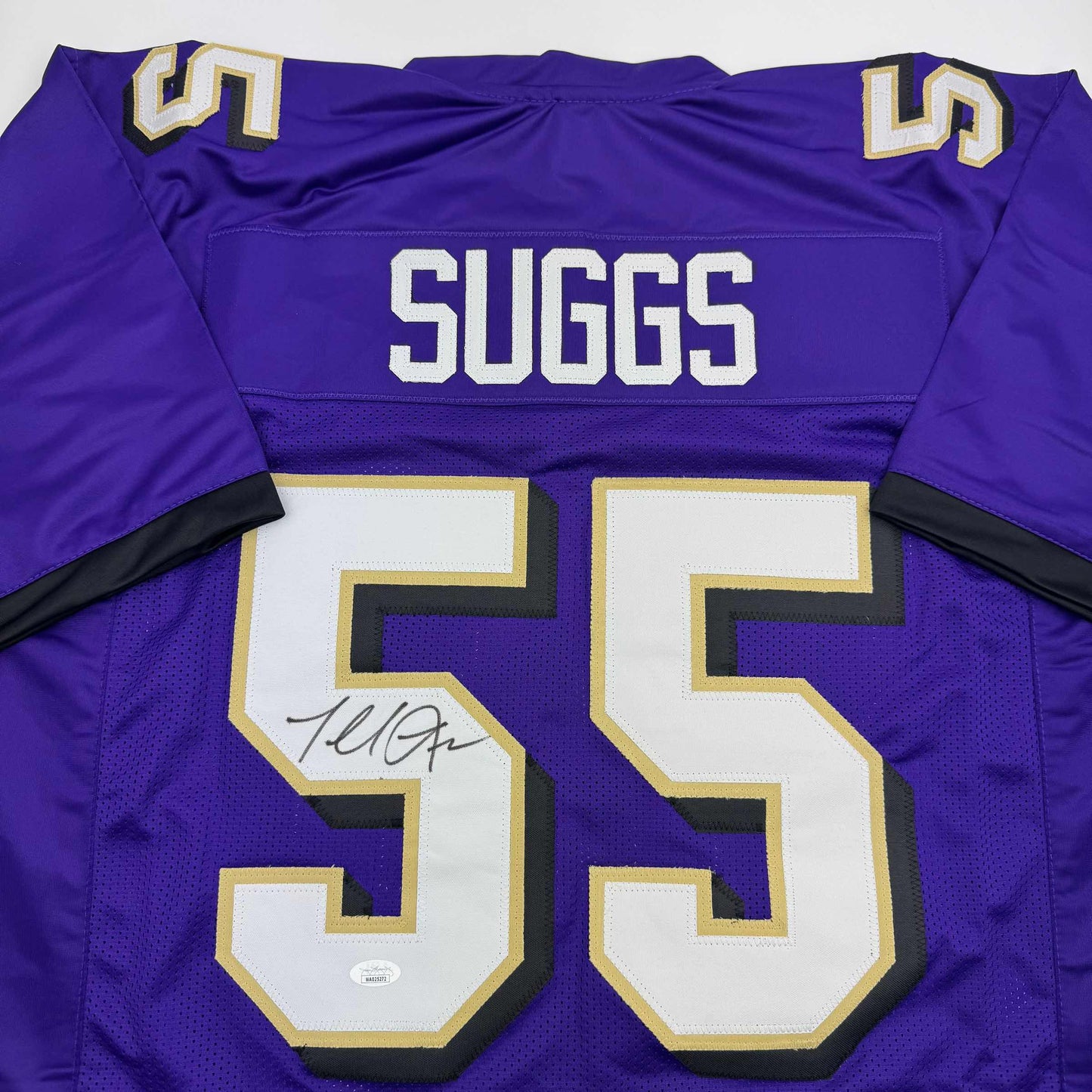 Autographed/Signed Terrell Suggs Baltimore Purple Football Jersey JSA COA #2