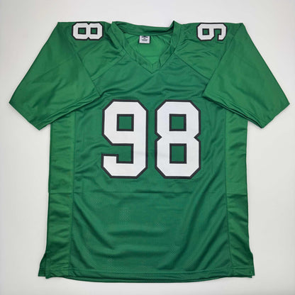 Autographed/Signed Jalen Carter Philadelphia Kelly Green Football Jersey Beckett BAS COA