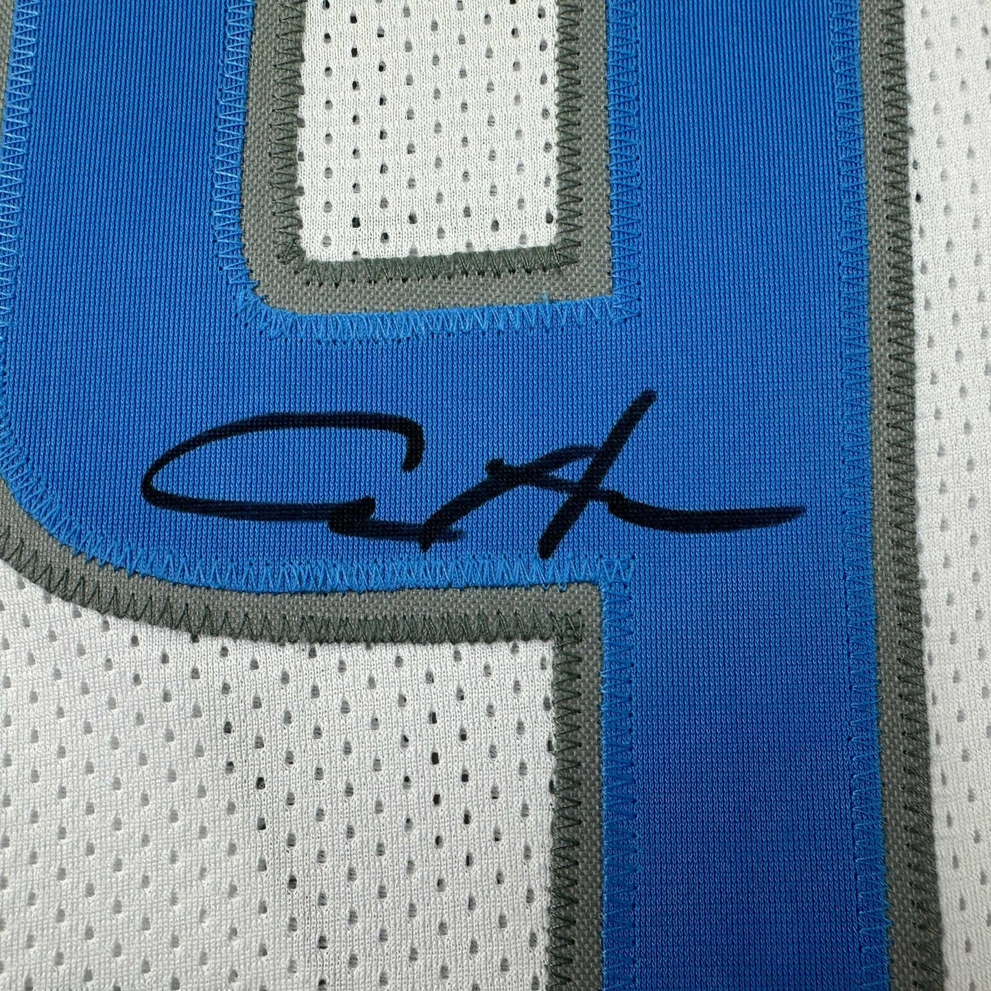 Autographed/Signed Aidan Hutchinson Detroit White Football Jersey Beckett BAS COA