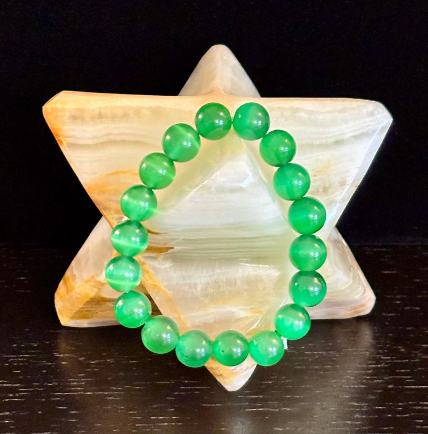 Green Cat Eye Stone Crystal Beaded Bracelet (8, 10, and 12 mm for Small and Medium Wrists)