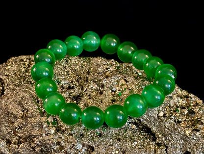Green Cat Eye Stone Crystal Beaded Bracelet (8, 10, and 12 mm for Small and Medium Wrists)