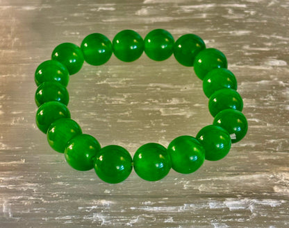 Green Cat Eye Stone Crystal Beaded Bracelet (8, 10, and 12 mm for Small and Medium Wrists)