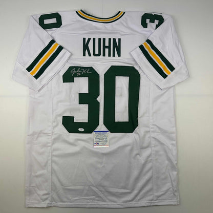 Autographed/Signed John Kuhn Green Bay White Football Jersey PSA/DNA COA