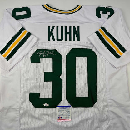 Autographed/Signed John Kuhn Green Bay White Football Jersey PSA/DNA COA