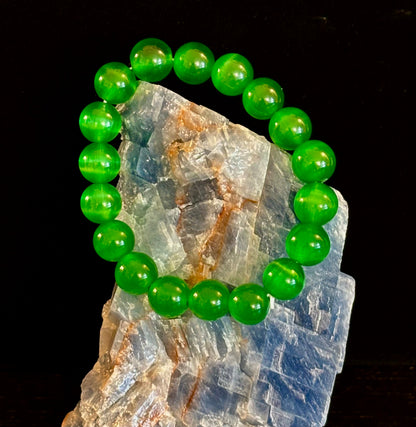Green Cat Eye Stone Crystal Beaded Bracelet (8, 10, and 12 mm for Small and Medium Wrists)