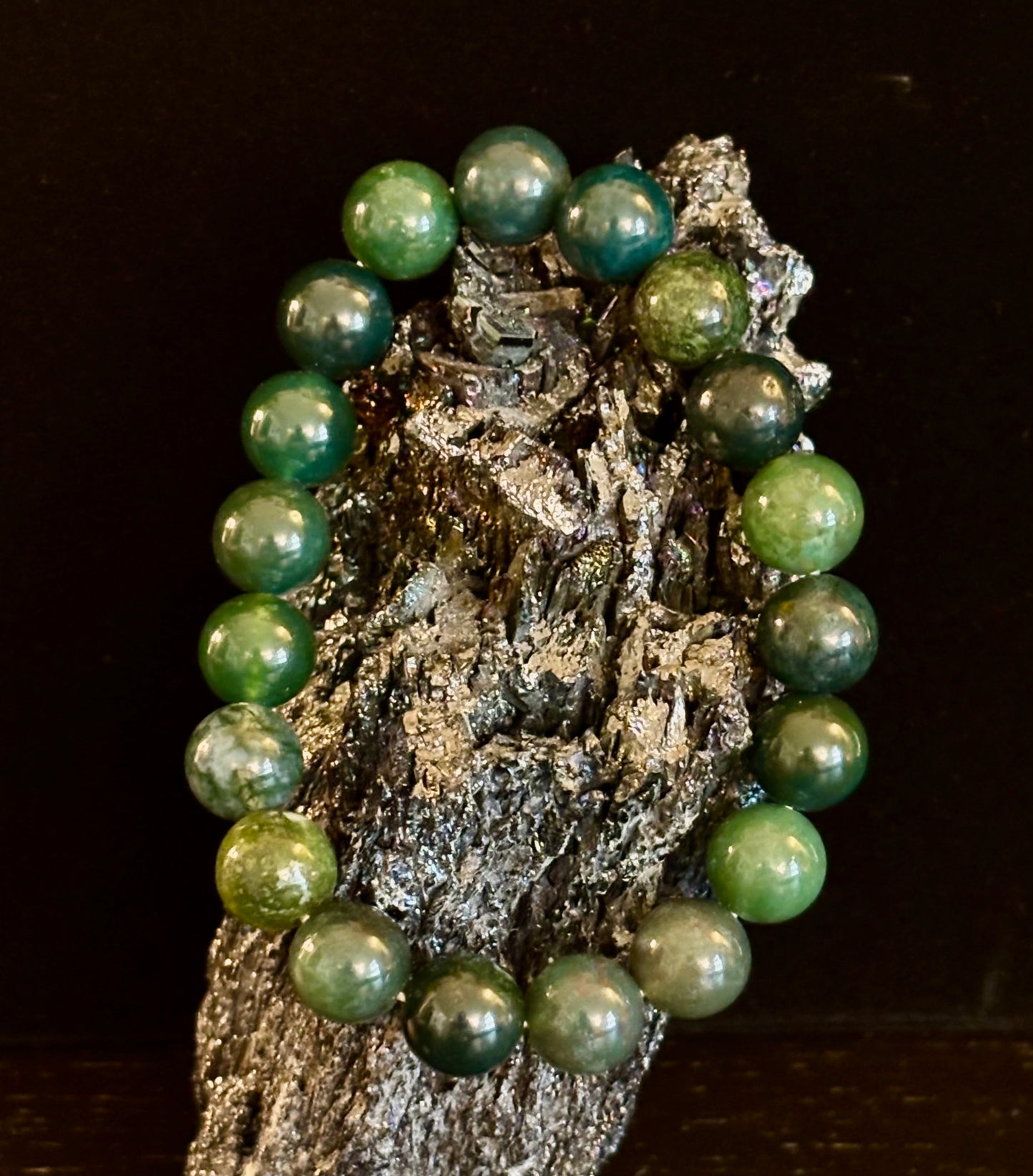 Reiki-Infused Natural Moss Agate Bracelet for New Beginnings, Abundance, Heart Chakra Healing & Steady Growth (8mm & 10mm)
