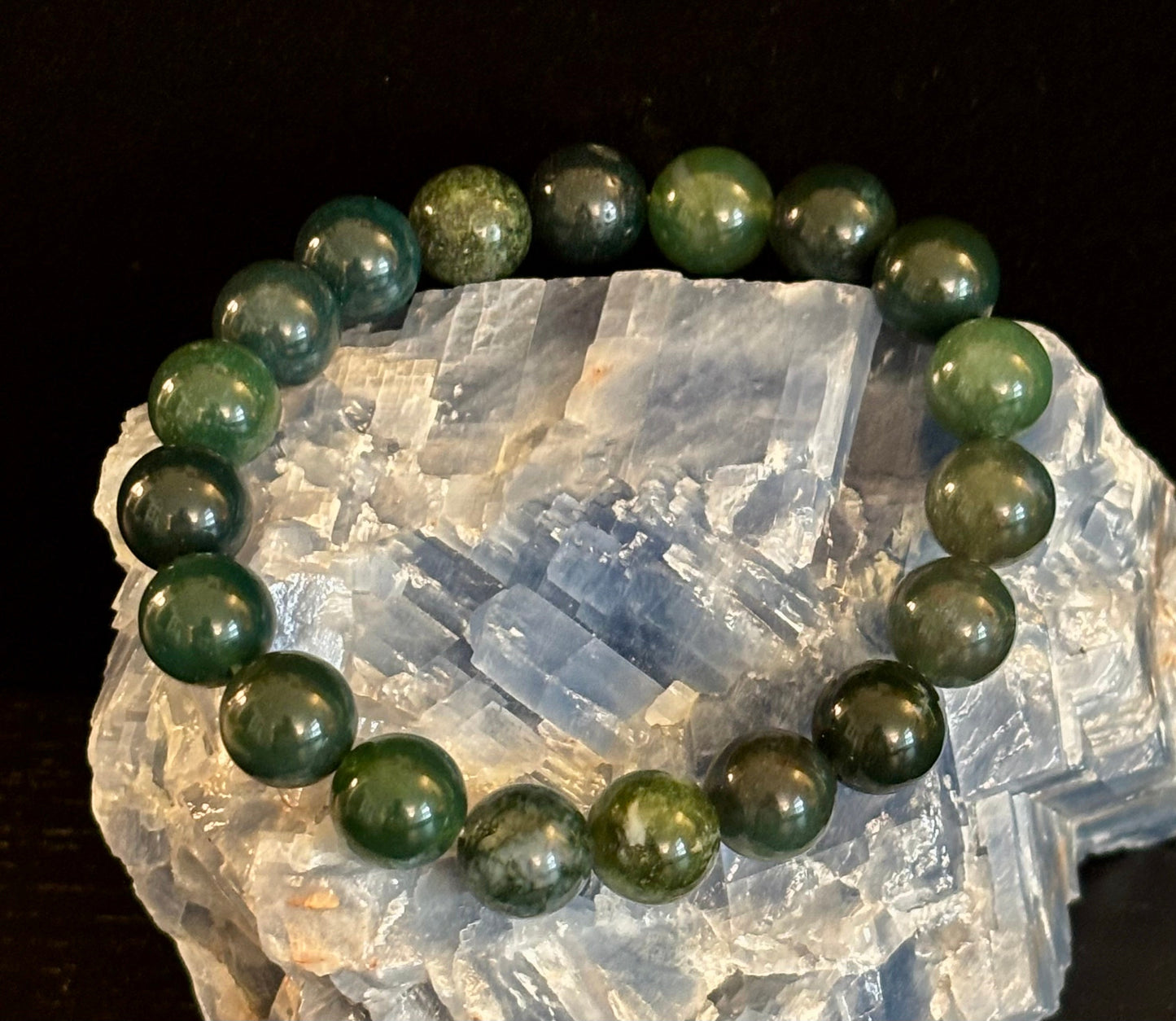 Reiki-Infused Natural Moss Agate Bracelet for New Beginnings, Abundance, Heart Chakra Healing & Steady Growth (8mm & 10mm)