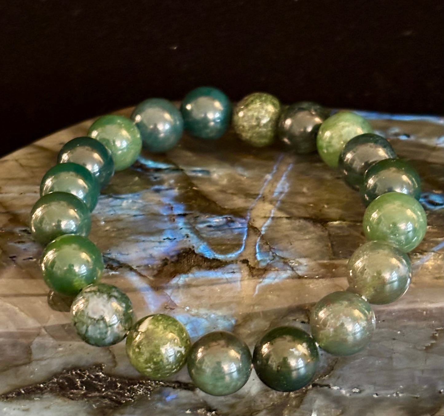 Reiki-Infused Natural Moss Agate Bracelet for New Beginnings, Abundance, Heart Chakra Healing & Steady Growth (8mm & 10mm)