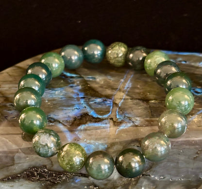 Reiki-Infused Natural Moss Agate Bracelet for New Beginnings, Abundance, Heart Chakra Healing & Steady Growth (8mm & 10mm)