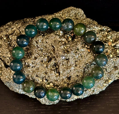 Reiki-Infused Natural Moss Agate Bracelet for New Beginnings, Abundance, Heart Chakra Healing & Steady Growth (8mm & 10mm)