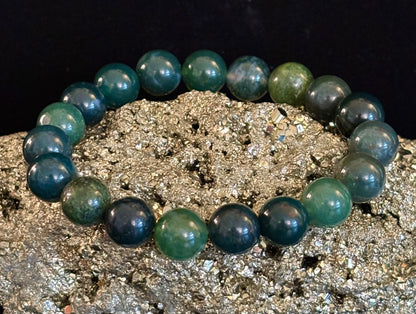 Reiki-Infused Natural Moss Agate Bracelet for New Beginnings, Abundance, Heart Chakra Healing & Steady Growth (8mm & 10mm)