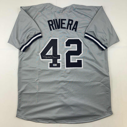 Autographed/Signed Mariano Rivera New York Grey Baseball Jersey Beckett BAS COA Holo
