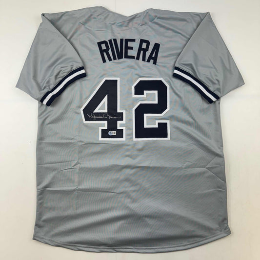 Autographed/Signed Mariano Rivera New York Grey Baseball Jersey Beckett BAS COA Holo