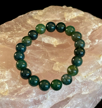 Reiki-Infused Natural Moss Agate Bracelet for New Beginnings, Abundance, Heart Chakra Healing & Steady Growth (8mm & 10mm)