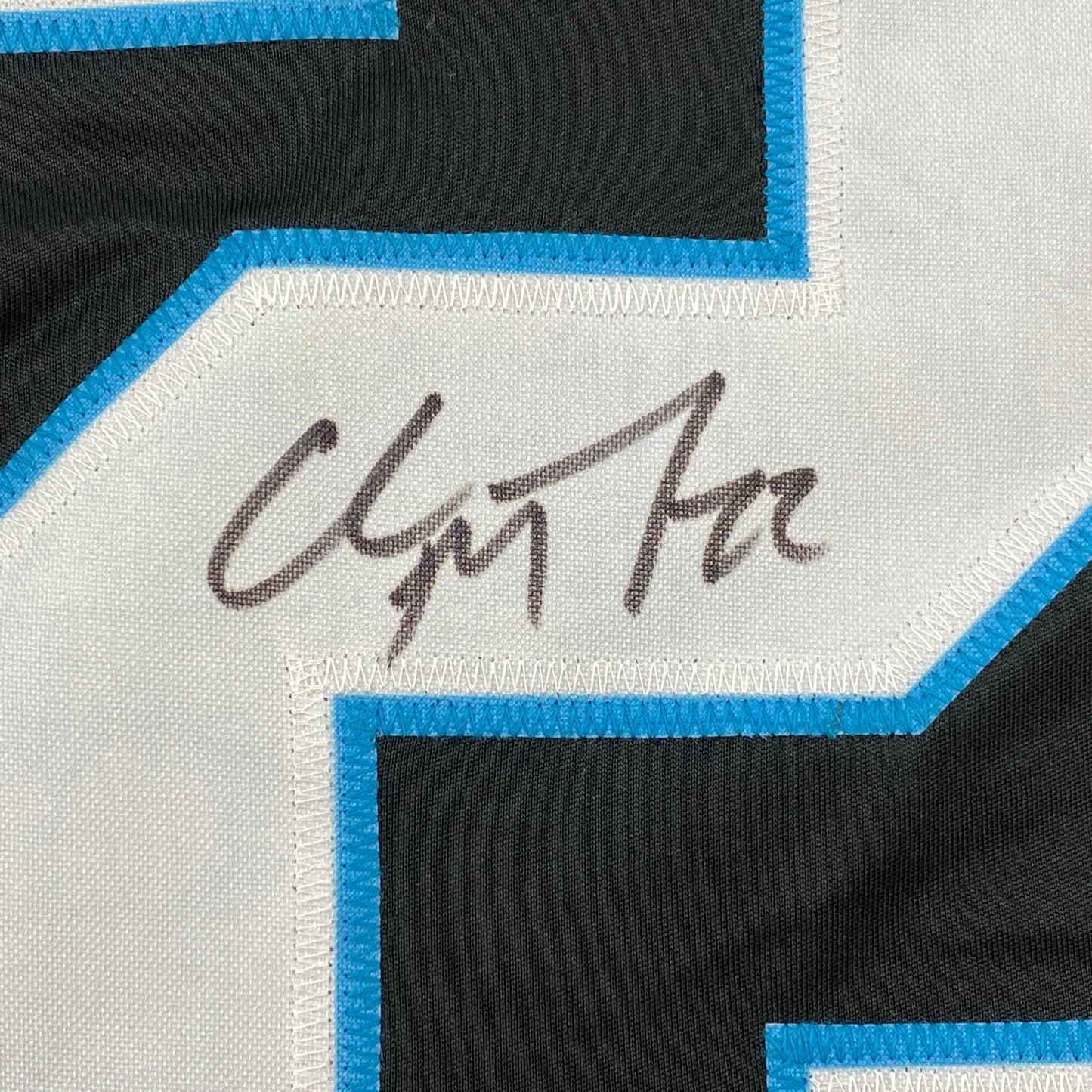 Autographed/Signed Christian McCaffrey Carolina Black Football Jersey Beckett BAS COA
