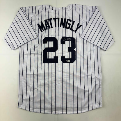 Autographed/Signed Don Mattingly New York Pinstripe Baseball Jersey Beckett BAS COA