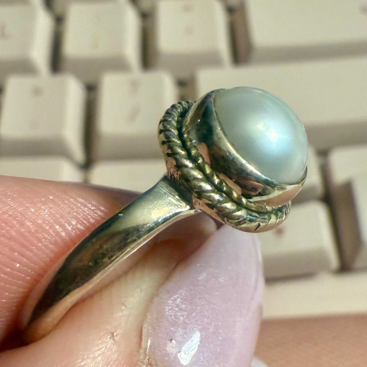 Pearl Rope-Frame Ring – Sterling Silver – Size 8