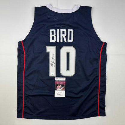 Autographed/Signed Sue Bird UConn Connecticut Blue College Basketball Jersey JSA COA