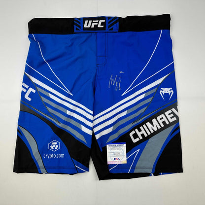 Autographed/Signed Khamzat Borz Chimaev UFC MMA Ultimate Fighting Blue Trunks PSA/DNA COA