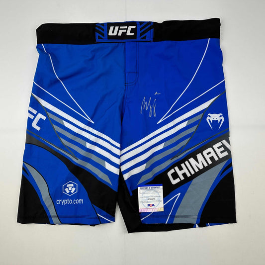 Autographed/Signed Khamzat Borz Chimaev UFC MMA Ultimate Fighting Blue Trunks PSA/DNA COA
