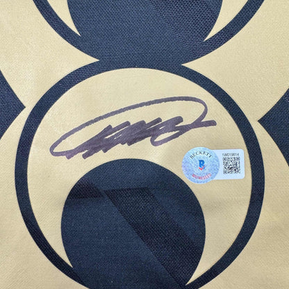 Autographed/Signed Ricardo Kaka Real Madrid Black Retro Soccer Futbol Jersey Beckett BAS COA