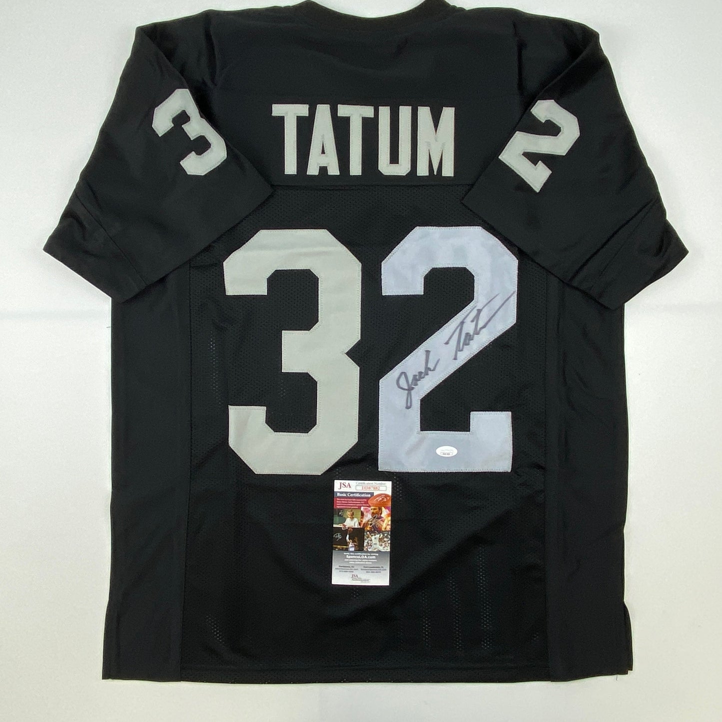 Autographed/Signed Jack Tatum Oakland Black Football Jersey JSA COA #1