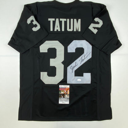 Autographed/Signed Jack Tatum Oakland Black Football Jersey JSA COA #1
