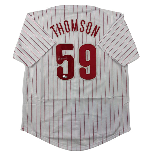 Autographed/Signed Rob Thomson Philadelphia Pinstripe Baseball Jersey Beckett BAS COA