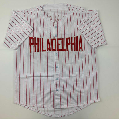 Autographed/Signed Rob Thomson Philadelphia Pinstripe Baseball Jersey Beckett BAS COA